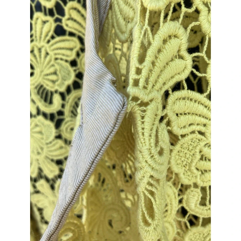 Chartreuse Guipure Lace Open Front Boho Cardigan - Picture 4 of 8
